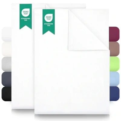Image de Lot de 2 Drap Plat/Drap lit/Chiffon / 250 x 150 cm Green Mark Textiles 100% Coton tissé Blanc