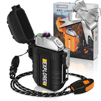 Image de Lafagiet Briquet USB double arc électrique, rechargeable, étanche, pour camping, randonnée, kit de survie en plein air, F13 Noir.