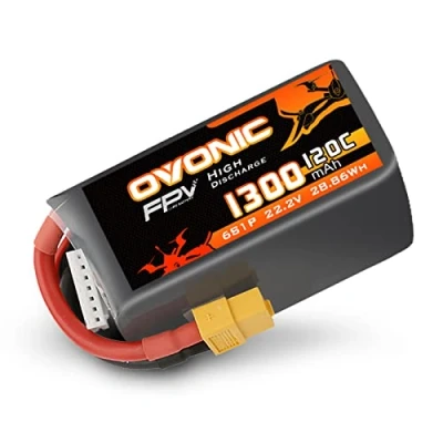Image de OVONIC Lipo Batterie 6s 1300mAh 22.2V 120C avec connecteur XT60 pour RC FPV Hélicoptère Avion Quadcopter Hobby Racing