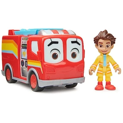 Image de Disney Junior Firebuds, Bo et Flash, Figurine articulée véhicule Camion de Pompier avec Mouvement des Yeux interactif, Jouets pour Filles garçons à partir 3 Ans.
