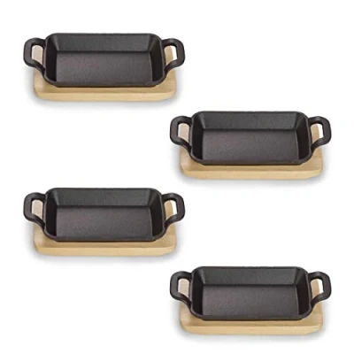 Image de ECHTWERK Bol de service en fonte, mini casserole avec planche service, petite poêle à frire, convient pour le four, barbecue et l&#039;induction, idéal la cuisson 2 pcs.