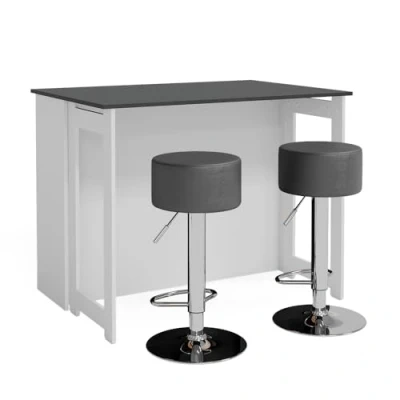 Image de Vicco Set de Table Bar Dominic, Anthracite/Blanc, 116 x 37 cm avec 2 tabourets