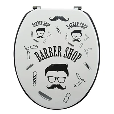 Image de Abattant WC MSV en MDF „Barber“ Avec charnières Acier Inoxydable