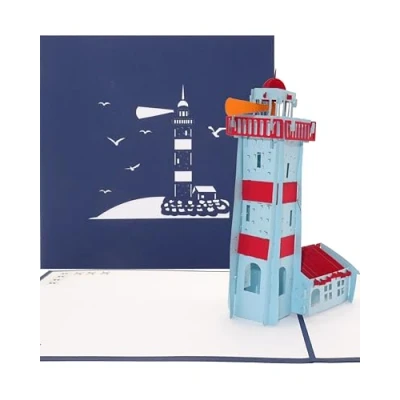 Image de carte pop up Phare 3D d&#039;anniversaire maritime Invitation, bon d&#039;achat, souvenir et de vœux la mer Baltique du Nord