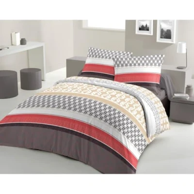 Image de LOVELY HOME Parure de couette Coton BOOGIE Corail 220x240cm
