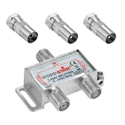Image de Poppstar Répartiteur coupleur d&#039;antenne 2 Sorties + Adaptateur IEC(analogique/numérique/large bande/unicable/HD/4K Compatible) pour TV,Antenne TNT,Satellite,Câble,TV,Radio,LNB 100dB, 5 2450 MHz