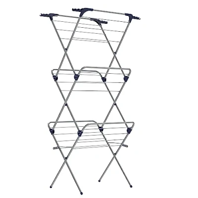Image de SONGMICS Étendoir à Linge, Séchoir Pliable, avec Barres, Support de Séchage, Cadre en Acier, Taille 42 x 62,5 150 cm, Espace Séchage 15 m, Utilisation Intérieure/Extérieure, Gris LLR715G01