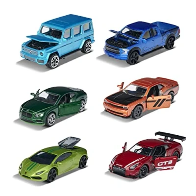 Image de Majorette 212054024Q01 Édition limitée 7 Voitures miniatures en métal chromé mat, avec roue libre et pièces d&#039;ouverture, comprend une carte de collection, modèles assortis, 1 unité