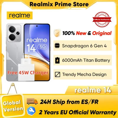 Image de Smartphone Realme 14 5G, Snapdragon®Chipset 6 Isabel 4, batterie 6000mAh, charge 45W, écran AMOLED 120Hz, IP69, NDavid