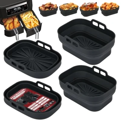 Image de Alyvisun Moule Silicone Air Fryer, 4 Pièces Moules pour Friteuse à Réutilisable Plat Airfryer Accessoire Rectangulaire Ustensiles Panier Chaud, Four, Microonde (Noir)