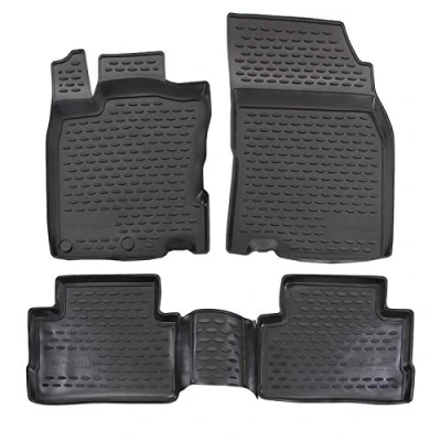 Image de Tapis de Sol en Caoutchouc 3D Exclusive Compatible avec Qashqai J11 2014 2021, Système Fixation, Bord Haut, Noir, Antidérapant, Toutes Saisons