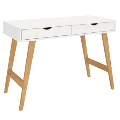 Image de Bureau MILO en pin massif lasuré blanc avec 2 tiroirs de rangement