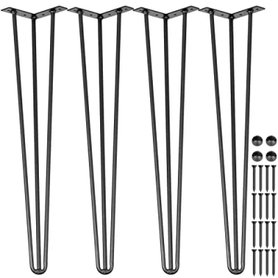 Image de VEVOR Pieds de Table En Épingle à Cheveux 34 pouces, Ensemble 4 PC, À Acier avec 3 Tiges Robustes, Meubles Noirs pour Créer