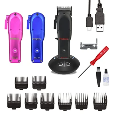 Image de Tondeuse à Cheveux Professionnelle Stylecraft Rebel by Gamma Più, Clipper avec Moteur Rotatif, 120 Minutes d&#039;autonomie sans fil, Lame Réglable, 8 Peignes, 3 Coques Interchangeables, Support de