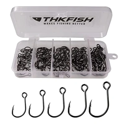 Image de THKFISH 100pcs/boîte Inline hameçons Crochets de pêche en Différante Taille Convient à leurres cuillères #2#1 1/0 2/0 3/0 Noir