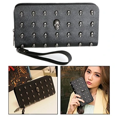 Image de OFKPO Portefeuille Crâne des Femmes, Sac à Main avec Longue Zipper, Porte Monnaie pour Carte de Crédit