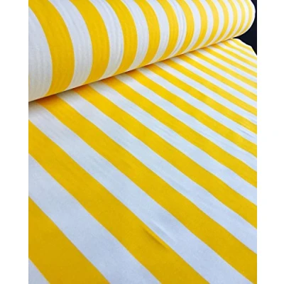 Image de Tissu d&#039;ameublement à rayures jaunes et blanches 140 cm de large (vendu au mètre)