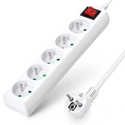 Image de Aigostar Multiprises 5 Prises avec Interrupteur, 2P+T, Extension D&#039;alimentation de Mètre, Sécurité Enfant, Française, Blanc, 16A 250V