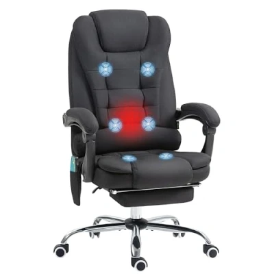Image de Vinsetto Fauteuil de Bureau massant et Chauffant, Chaise Bureau, Ergonomique avec Hauteur réglable, Dossier inclinable télécommande Filaire, pivotant à 360, en Toile Lin, Noir