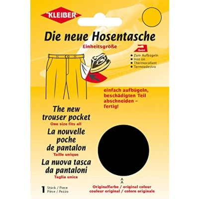 Image de Kleiber Rechange Réparation de Poche Pantalon à Repasser Noir, Polyester, Lin, Coton, Taille Unique