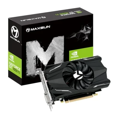 Image de MAXSUN Geforce GTX 1050 Ti 4 Go GDDR5 128 bits Carte graphique pour jeux vidéo GPU Mini ITX Design DisplayPort, HDMI, DVI D, système de refroidissement à ventilateur unique