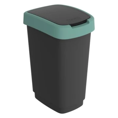 Image de Rotho Twist Poubelle à déchets avec couvercle pour recyclage des déchets, sans BPA (25 l, noir/vert foncé)
