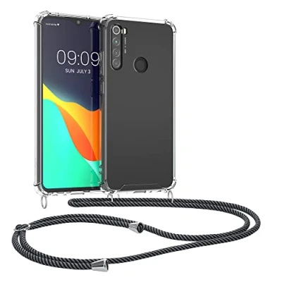 Image de kwmobile Coque Collier Compatible avec Xiaomi Redmi Note 8 (2019/2021) Housse de Protection en TPU Cordon Sangle Anthracite Transparent