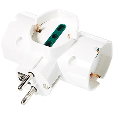 Image de Vimar RI.00316.B Adaptateur multiple SICURY 250 V vertical max 1500 W, fiche 2P+T 16 A standards allemand/français, trois prises universelles standard italien type P40, blanc
