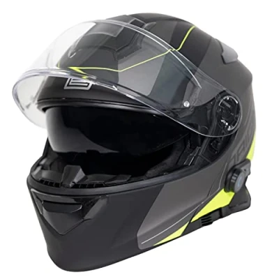 Image de ORIGINE Bluetooth Casque Moto Modulable ECE Homologué De Intégré avec Double Visiè (Spike Fluo Yellow Black,M)