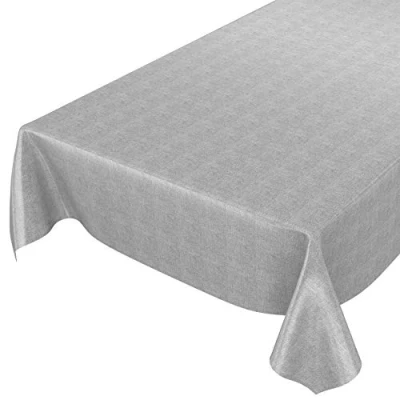 Image de Anro Nappe en Toile cirée Aspect lin, cirée, gris, 180 x 140cm eingefasst