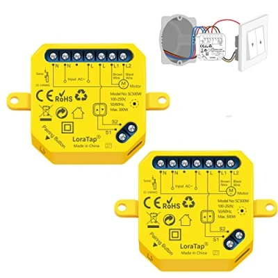 Image de LoraTap Lot de 2 Interrupteurs Module Volet Roulant Connecté WiFi, Commutateur Rideau Stores Sans Fil, Compatible avec Alexa Google Home pour Commande Vocale, Intelligent Moteur Mural