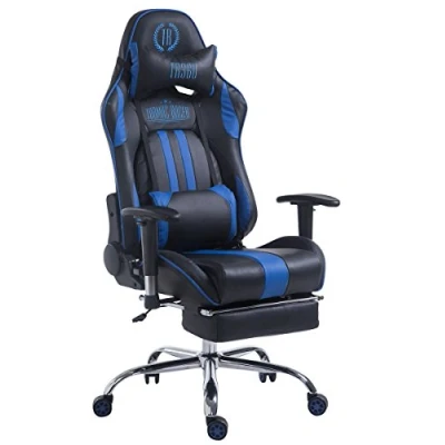 Image de Fauteuil de Bureau XL Limit en Similicuir, Chaise Travail Gaming Rembourrée Hauteur Ajustable, Couleur:Noir/Bleu, Repose Pieds:avec Pieds