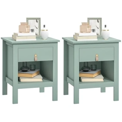 Image de Lot de 2 tables chevet HOMCOM tiroir et compartiment ouvert 45 x 40 55 cm vert