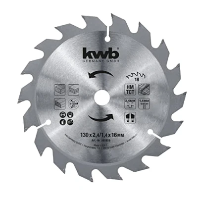 Image de kwb lame de scie circulaire 130 x 16 mm, coupe rapide, qualité moyenne, adaptée pour le bois tendre et dur, les panneaux menuiserie particules