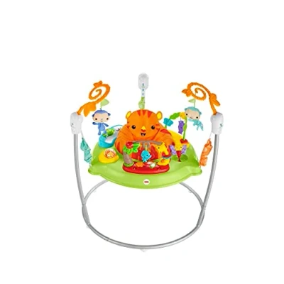 Image de Fisher Price Jumperoo Jungle Siège Harnais Sauteur Bébé Jumper Jeu 9 mois et + Table d’Activités Sièges Sauteurs Suspendus Balancelle Jouet Enfant 1 an, CHM91