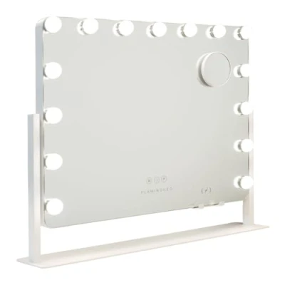 Image de Flamingueo Miroir Coiffeuse Hollywood 15 LED, Maquillage Lumineux 3 Modes, Position Réglable 360º, Chargeur Wireless, LED