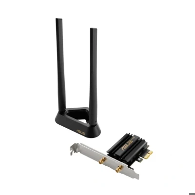 Image de ASUS PCE AXE59BT Carte Réseau Wi FI 6E, Double Bande (2,4 GHz / 5 GHz), 5400 Mbit/s, PCIe 160 MHz, Bluetooth 5.0 (Ofdma, MU MIMO, sécurité Wpa3, Adaptateur Profil Bas, Base Extensible d&#039;antennes