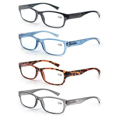 Image de MODFANS Lot de 4 Lunettes Lecture 2.0 Vue Hommes Femmes Ultra Leger,Lunettes Loupes Classique Noir Gris Bleu Leopard