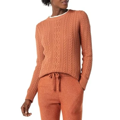 Image de Amazon Essentials Pull En Tricot Torsadé À Col Rond Et Manches Longues (Disponible Grande Taille) Femme, Caramel, 4XL taille