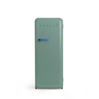 Image de CREATE / RETRO FRIDGE 150 COBALTO/Réfrigérateur vert sauge avec poignée bleu cobalt et congélateur 281L 102W, faible consommation, cm, 3 étagères, régulateur de température, 60x60x150 cm