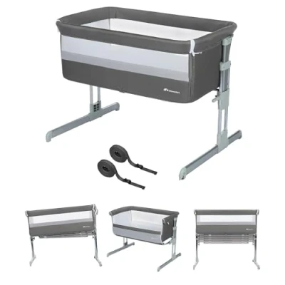 Image de Bebeconfort Calidoo, Lit Cododo Bébé et Berceau 2 en 1, 0 6 mois (0 9 kg), Inclinable, 5 Hauteurs, Grand Matelas Rembourré, Côtés Filet, Côté Pliable Facilement, Grey Mist