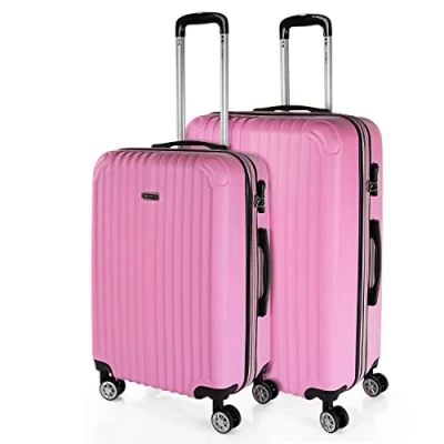 Image de ITACA Valises. Lot de Valise Rigides 4 roulettes Grande Taille, soute Avion, Bagages pour Voyages.Ensemble Voyage. Verrouillage à Combinaison, Rose