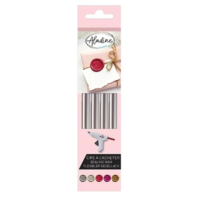 Image de Aladine Pack de 4 Bâtons Cire Flexible pour Cacheter les plus beaux courriers votre vie Réalisation Sceaux Faire Part Mariage, Baptême, Naissance Couleur Argent