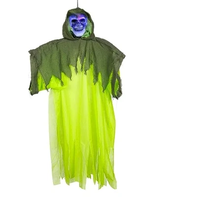 Image de Boland 73095 Fantôme suspendu avec LED, 120 cm, piles incluses, yeux lumineux, déco de fête, d&#039;horreur pour fête à thème et Halloween