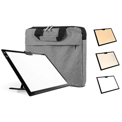Image de Table Lumineuse A3, Rechargeable 2500 mAh Tablette Lumineuse, LED Luminosité Réglable, pour Diamond Painting, Dessin, Peinture, Animation, Esquisse, avec Support et Sac de Transport