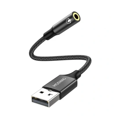 Image de MOSWAG Adaptateur Audio USB vers Jack 3,5 mm, Carte Son Externe A convertisseur stéréo auxiliaire 3,5mm Compatible avec Casque,PC,Ordinateur portabl/de bureaue,Linux,PS4