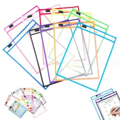Image de 10 Pièces Pochettes Effaçables à Sec A4 Pochette Effacable Réutilisable Plastique Transparente d&#039;écriture et d&#039;essuyage pour Fournitures de Bureau Scolaires