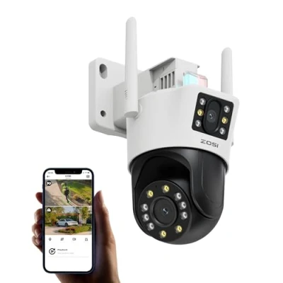 Image de ZOSI 2.5K Camera Surveillance WiFi Exterieure sans Fil avec Double Objectif, 360 Vue Détection Humaine/Véhicule, Audio Bidirectionnel, Sirène Alarme, Vision Nocturne Couleur, C298 Pro