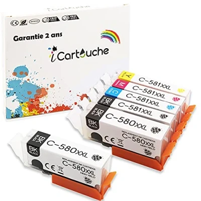 Image de icartouche Compatible Cartouches d&#039;encre pour Canon PGI 580 XXL CLI 581 (2PGBK 1BK 1C 1M 1Y) PIXMA TR8550 TR7550 TS6150 TS6151 TS6250 TS6350 TS8150 TS8151 TS8250 TS8350 TS9150 TS9550 TS9155