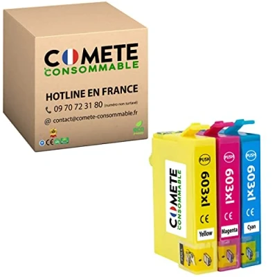 Image de COMETE, Marque française 603XL 3 Cartouches Compatibles avec Epson pour Expression Home XP 2100 2105 3100 3105 4100 Workforce WF 2810 2830 1 Cyan + Magenta Jaune